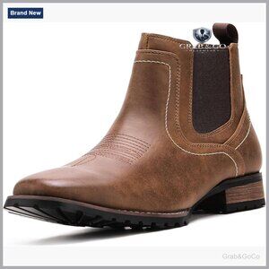 Men's Square Toe Ankle Chelsea Western Boots Casual Retro Stylish